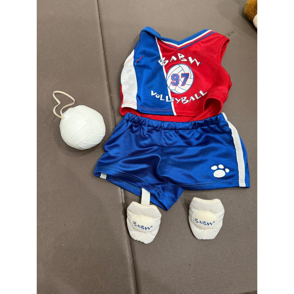 Build-A-Bear BABW Volleyball Outfit Set Jersey Shorts Knee Pads Ball Red Blue
